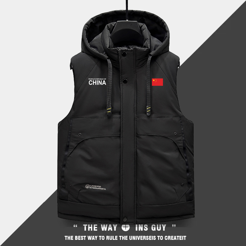 秋冬季男女坎肩背心马甲中国队China加厚保暖无袖可脱帽运动外套