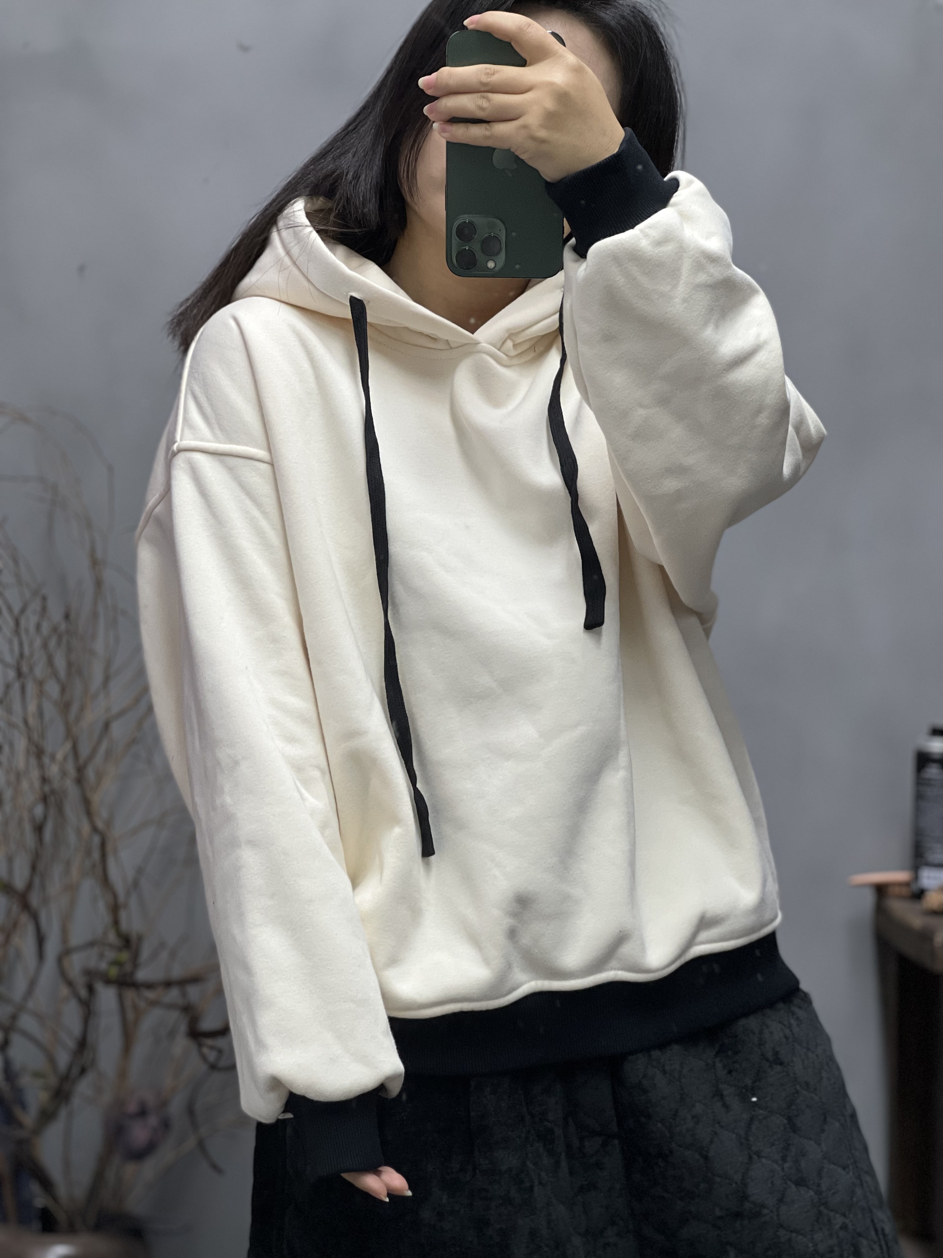 57 2542 冬季新品连帽加绒加厚简约休闲百搭女士卫衣 胸围132长62