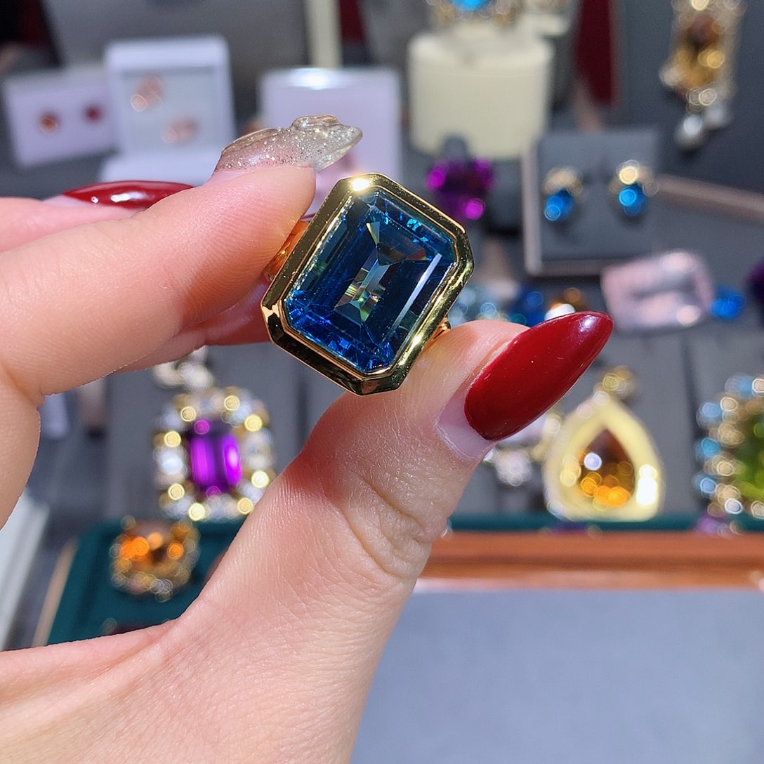 托帕石戒指银S925镶嵌韭*乐戒指