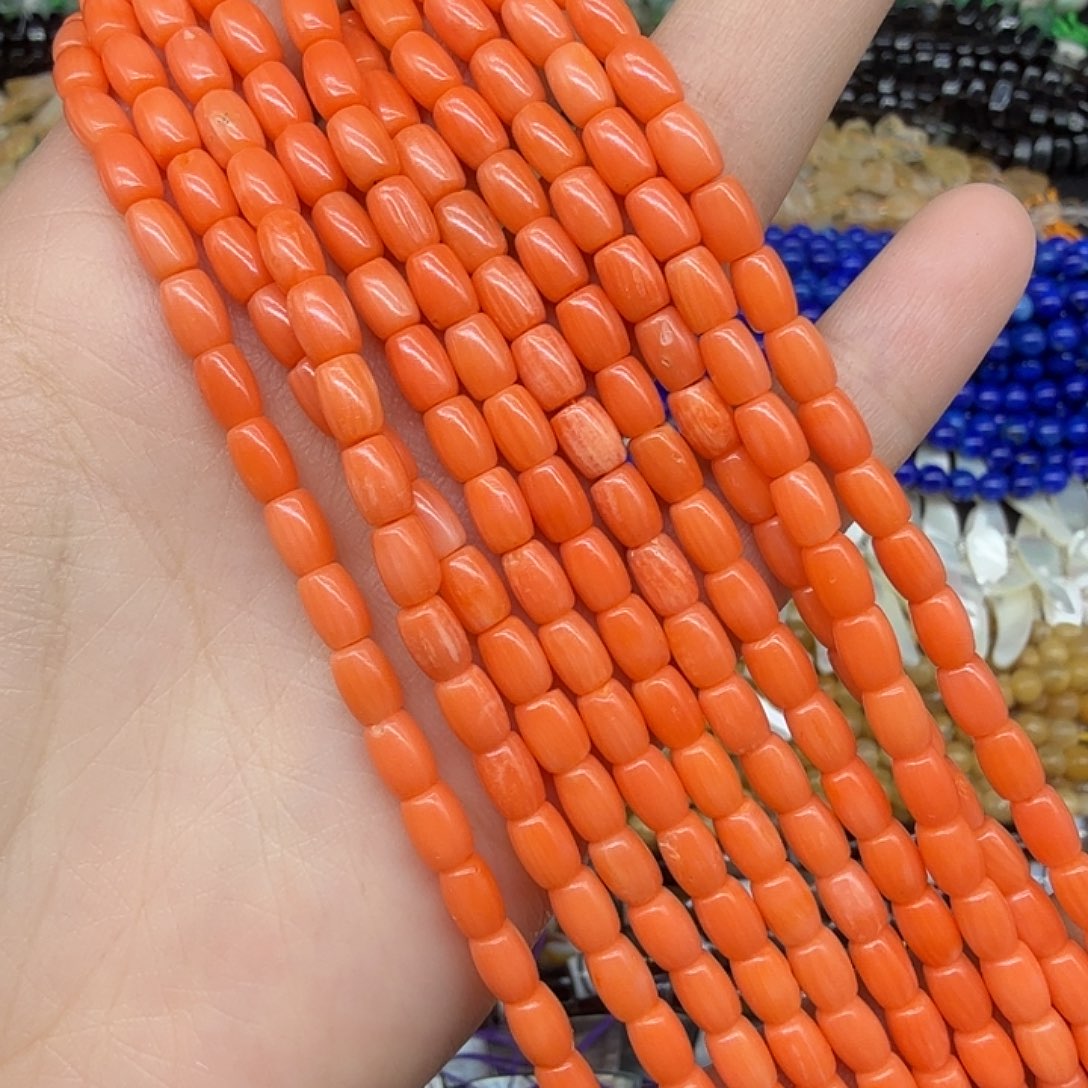 水晶珠宝半成品未镶嵌4m暖橘桶珠一条