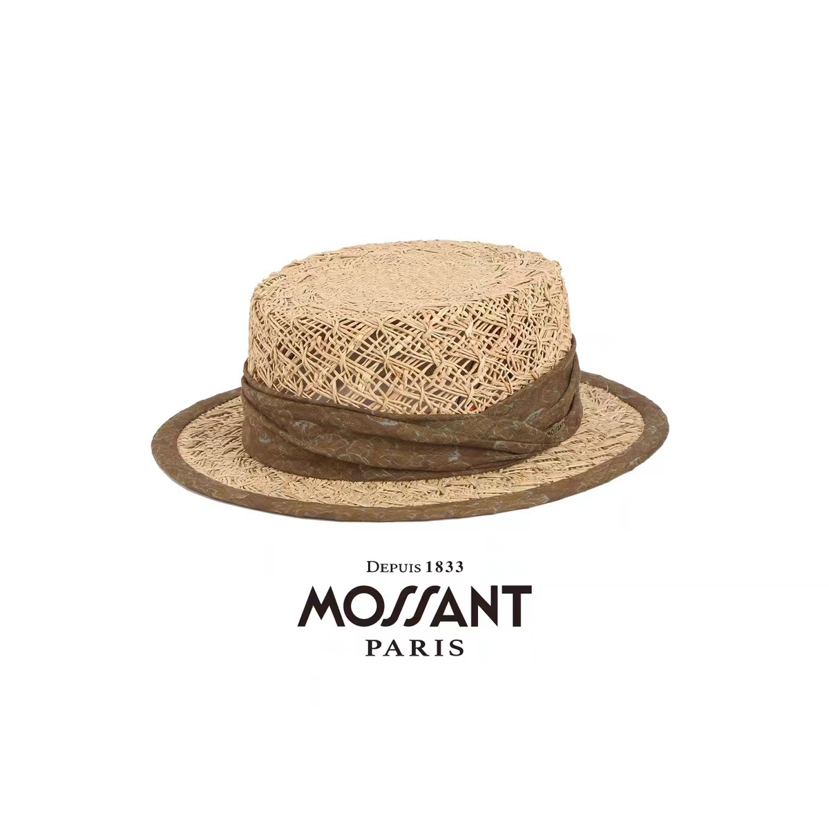 MOSSANT 25春夏新品花型编织拉菲草平顶帽 法式经典草编船夫帽女