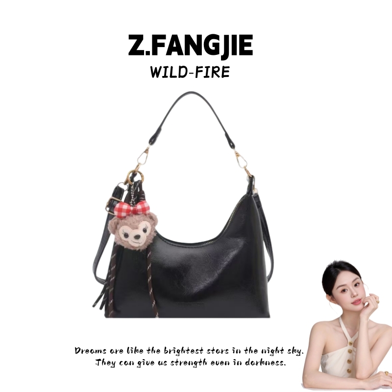 法式小众月牙包油蜡皮百搭小包包女2025新款复古设计感单肩斜挎包