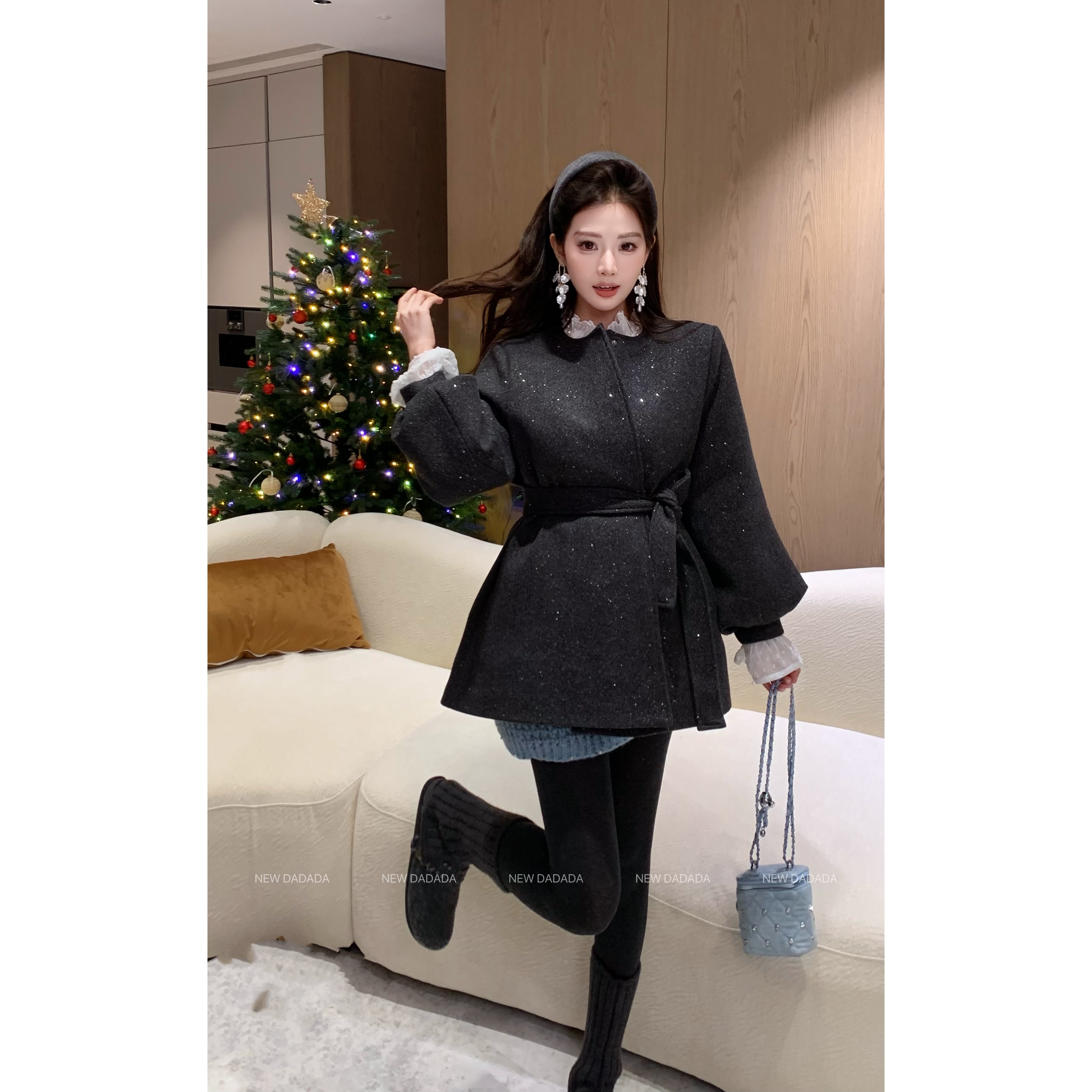 利达 NEW DADADA 秋冬收腰系带设计修身气质羽绒服外套CHM4085