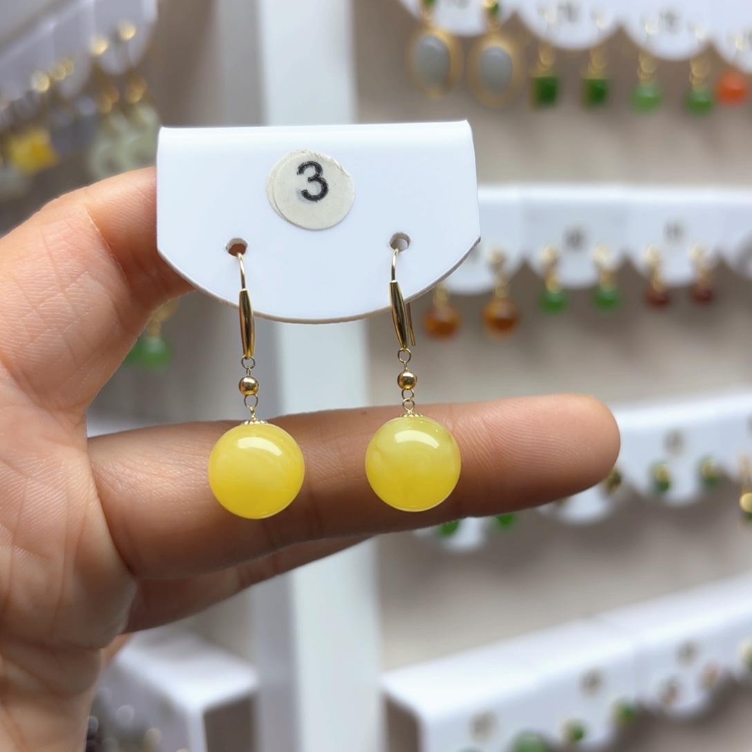 蜜蜡耳饰18K金镶嵌蜜蜡