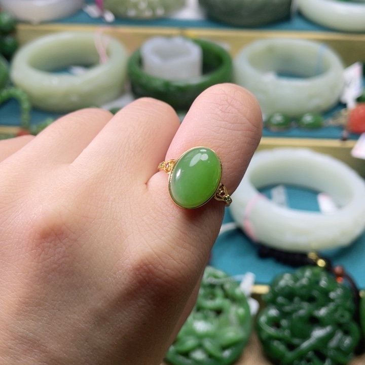 和田玉戒指银S925镶嵌