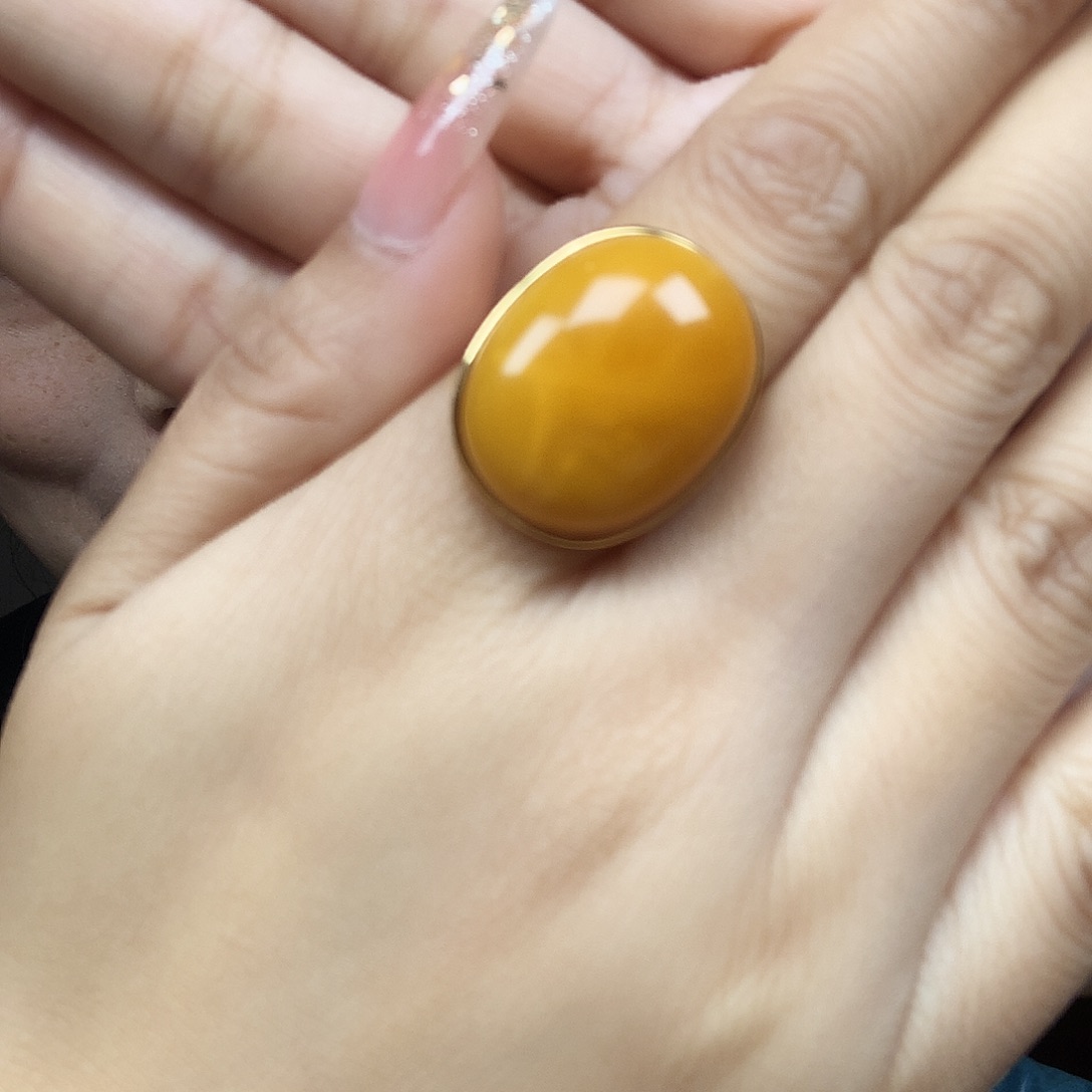 蜜蜡戒指银S925镶嵌戒指