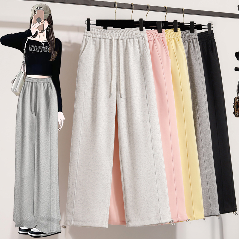 阔腿休闲裤女2025春季显瘦高腰窄版宽松直筒阔腿长裤两穿卫裤潮