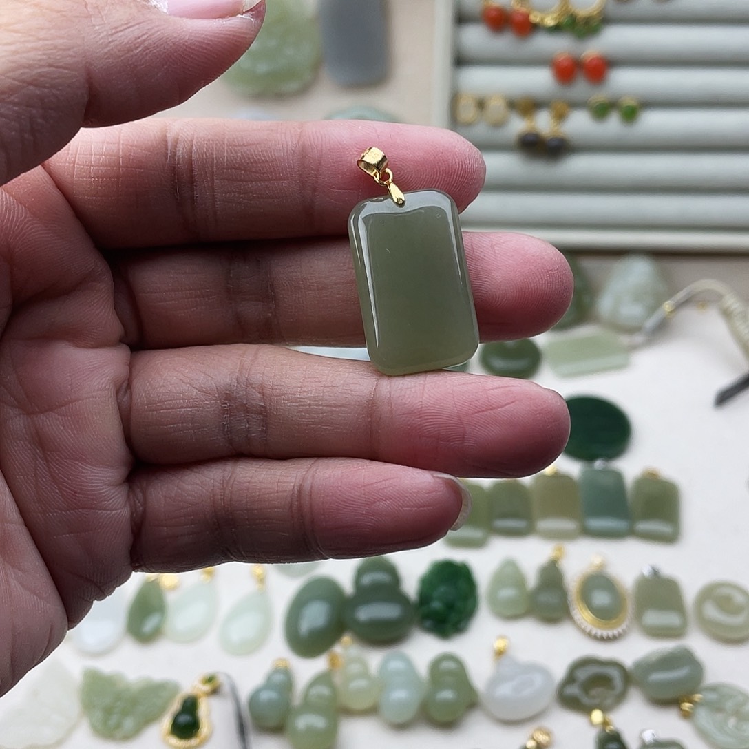 和田玉银S925镶嵌吊坠(不含链)