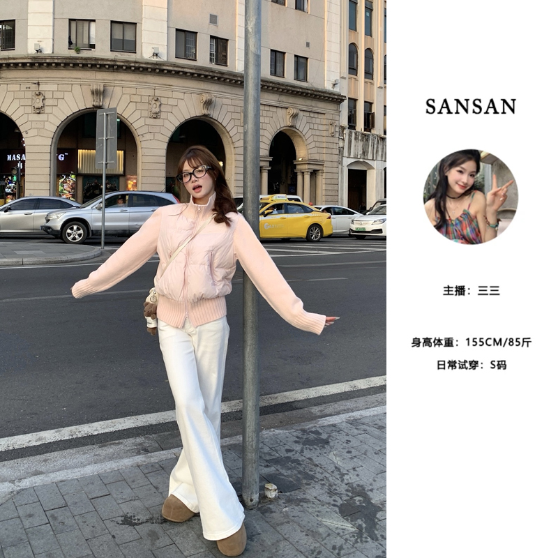 冬季新款韩系小个子休闲针织拼接羽绒服外套