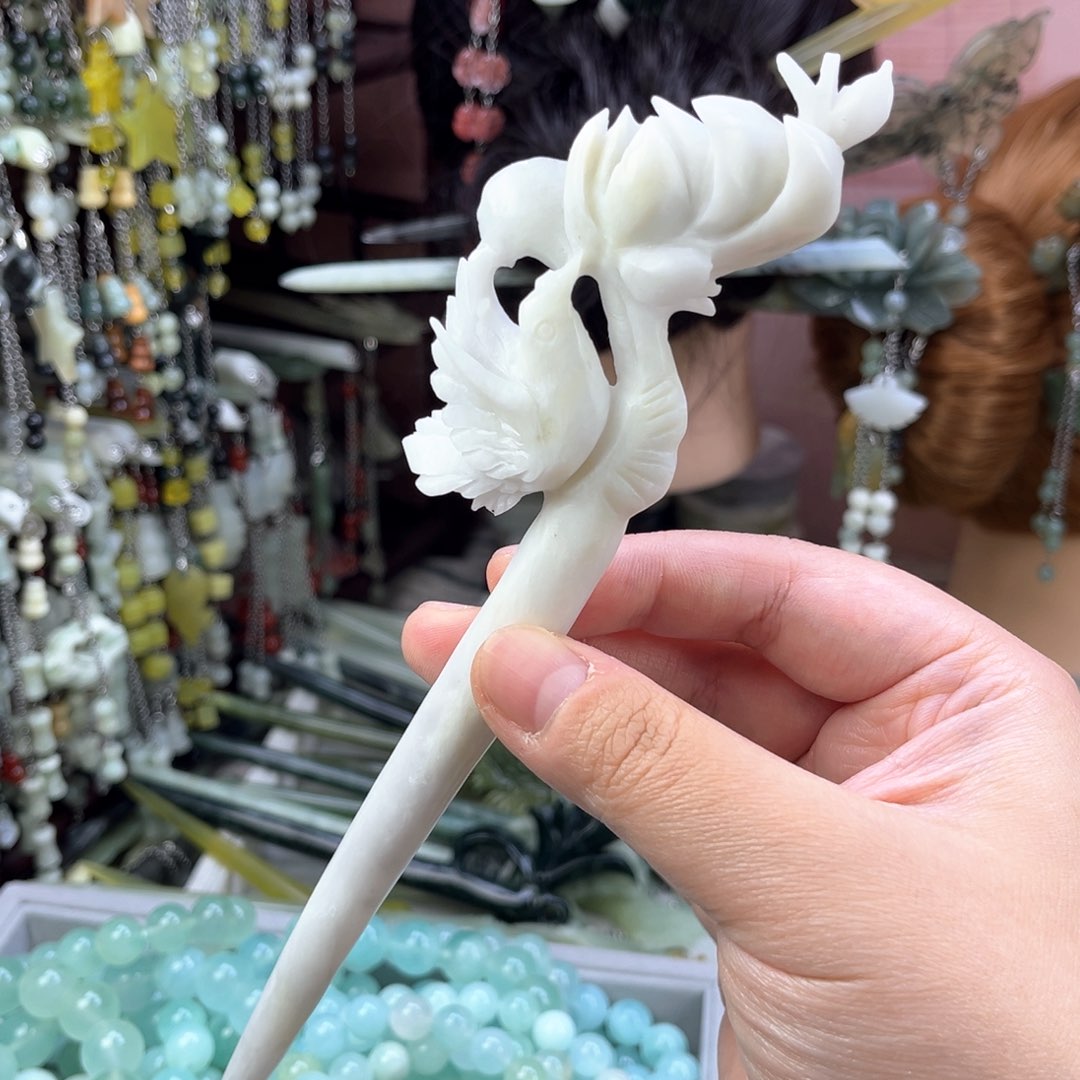 蛇纹石玉发饰未镶嵌默认微瑕岫玉发簪