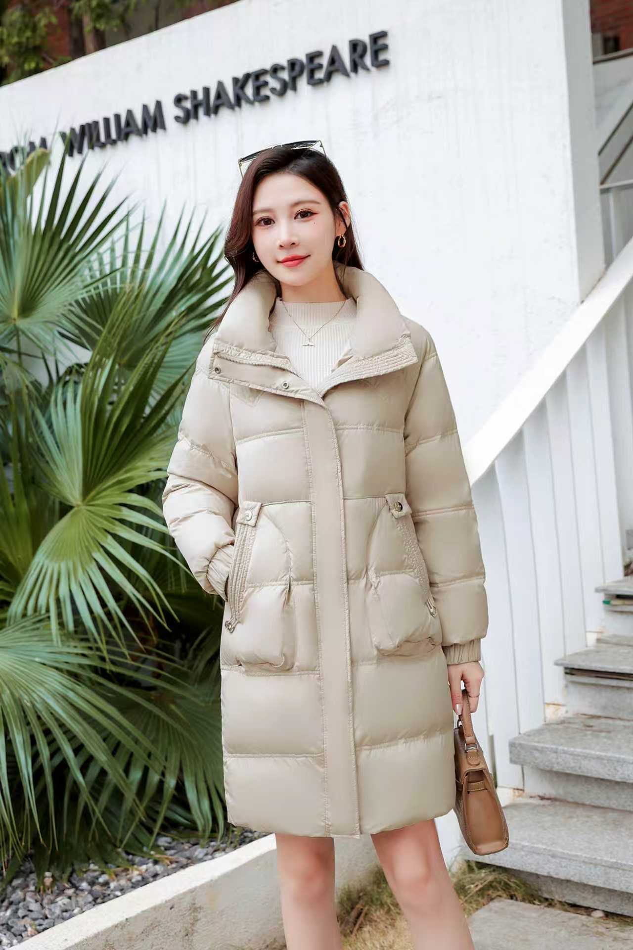 382-保暖中长款长袖拉链羽绒服宽松百搭女装女士