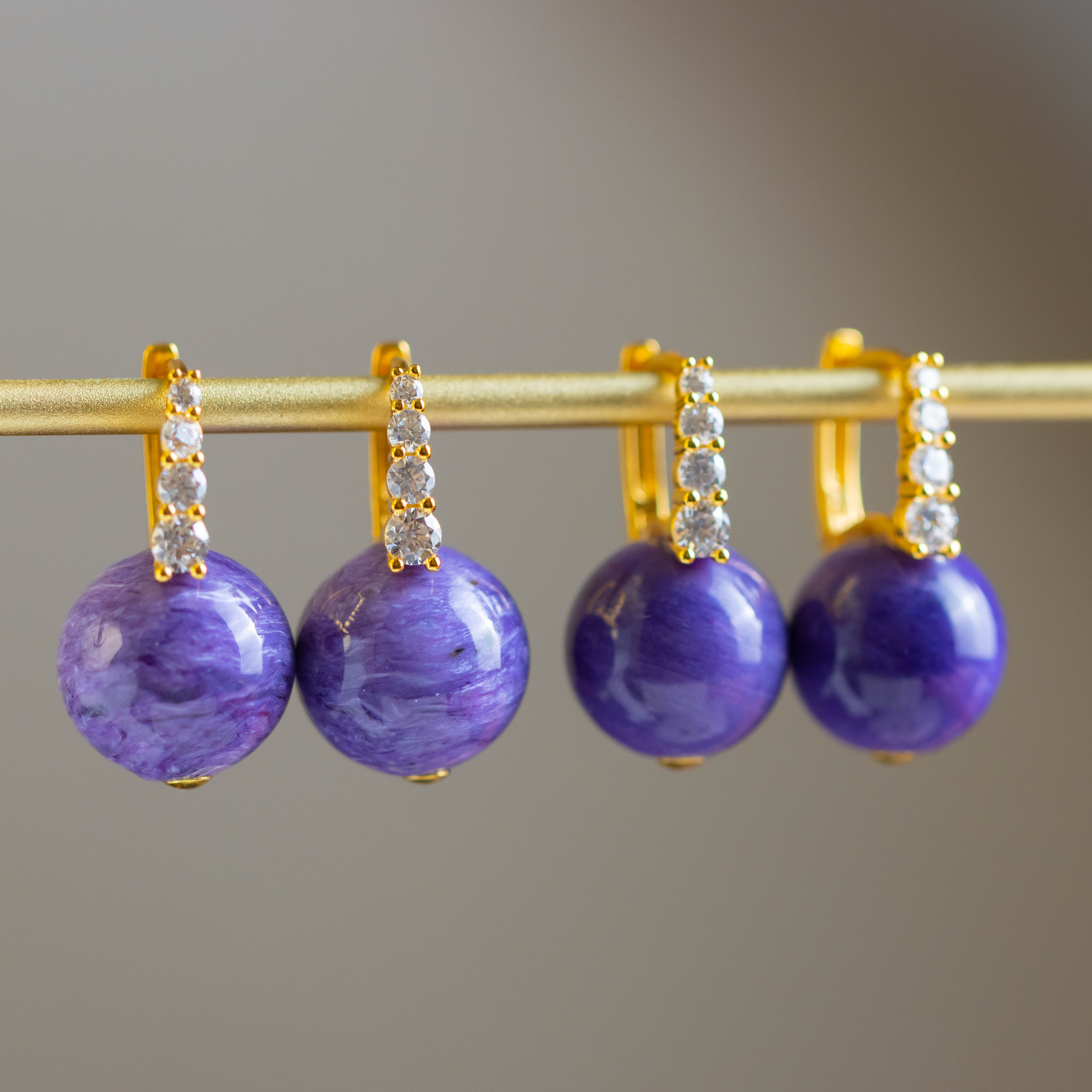 S925银镶嵌紫龙晶圆珠耳扣（多样性发货 发其一）