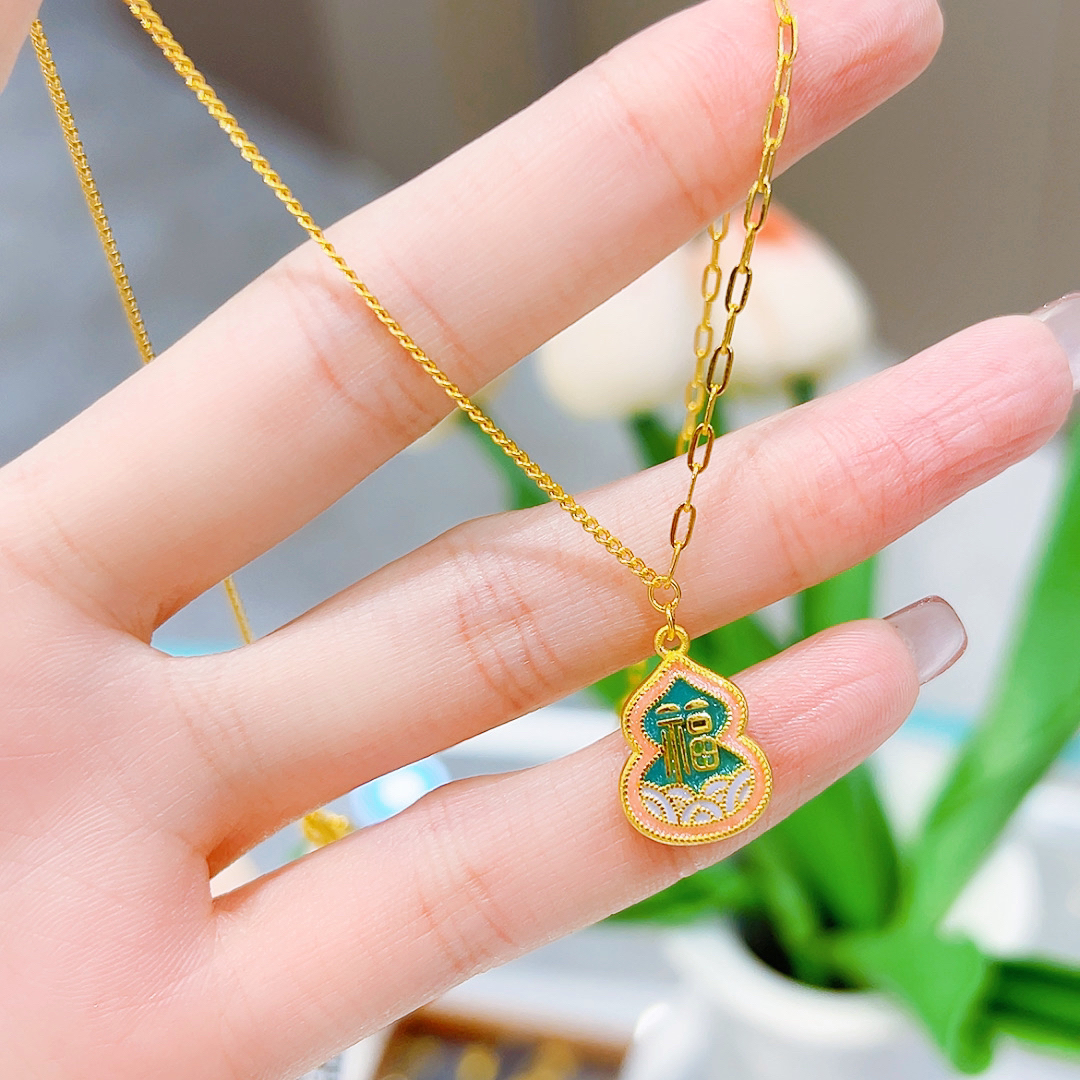 精品5G足金复古风福字小葫芦项链00758