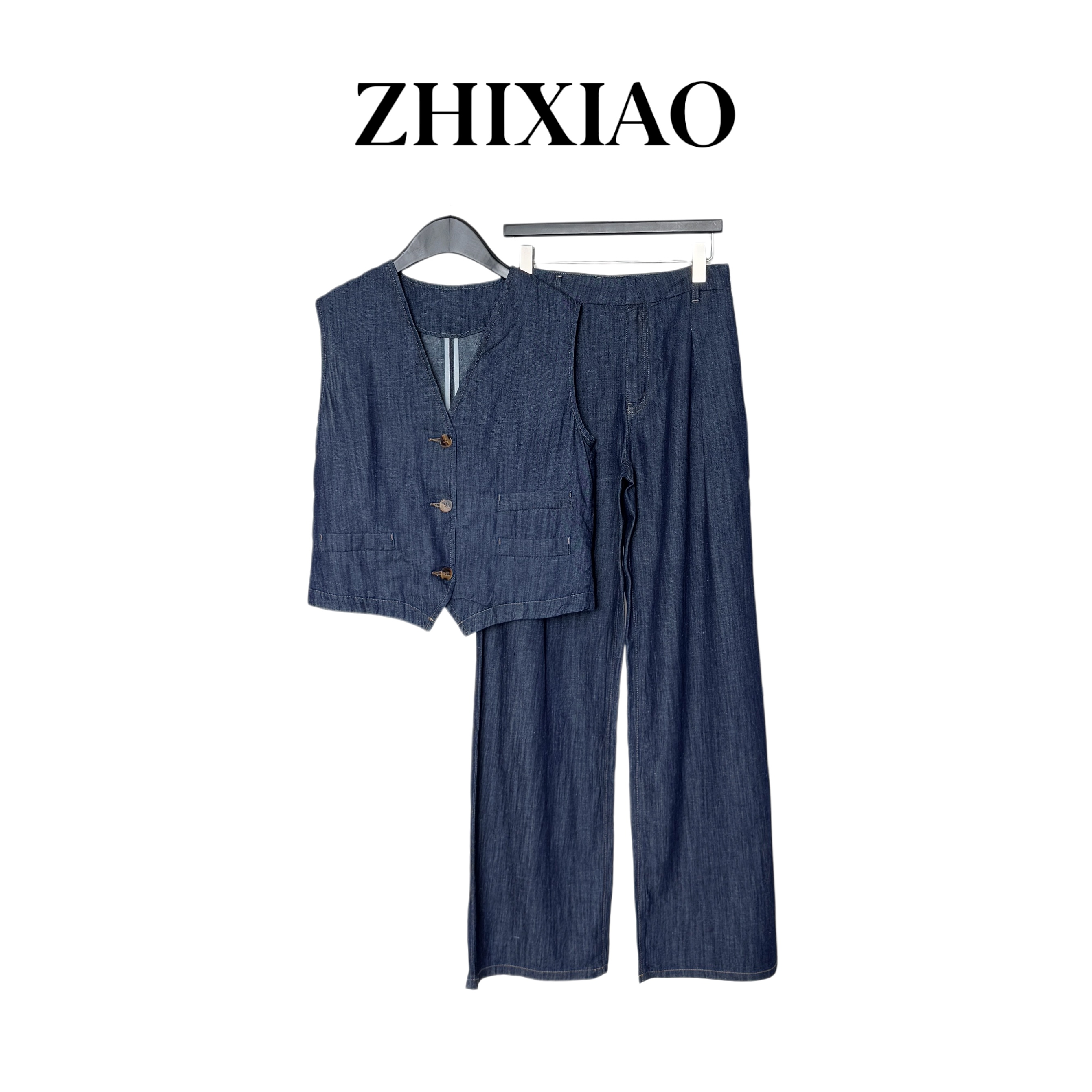 【ZHIXIAO】夏季新款：V领长裤套装220984