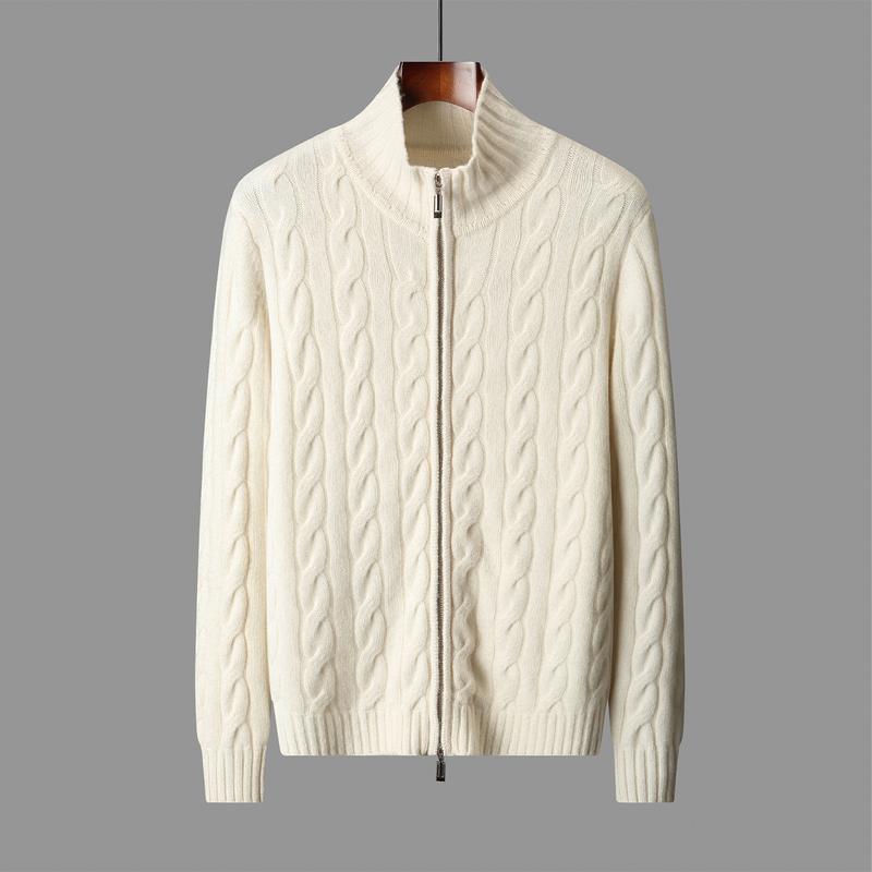 五针四股双拉链麻花慵懒风100羊毛衫长袖时尚开衫毛衣SX-M2104