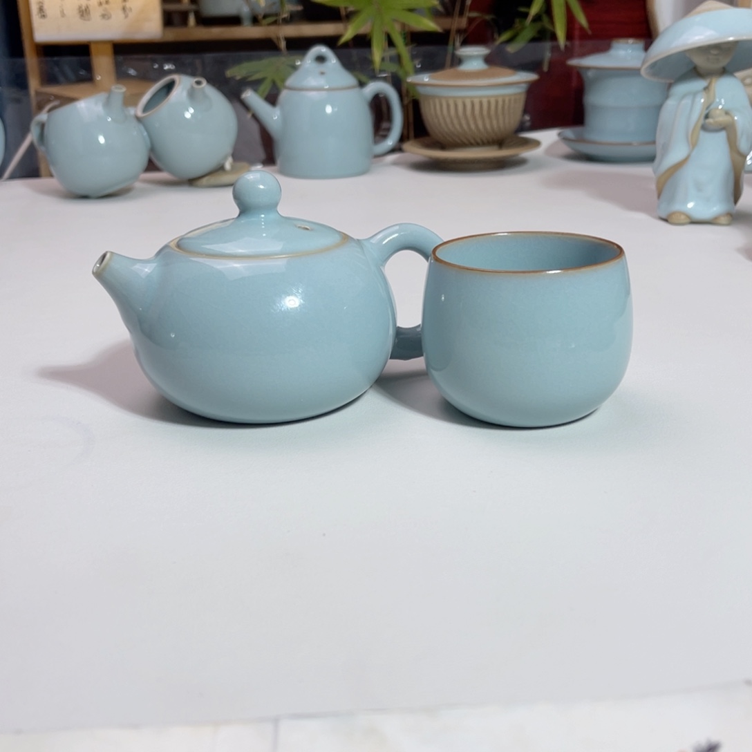 浮*天青支钉西施壶加两个天青支钉卧足禅定杯一级带礼盒