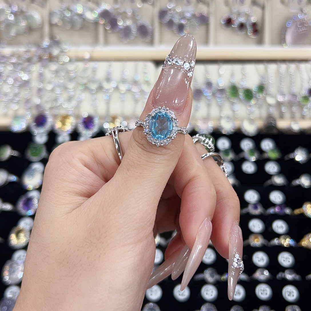 网***姨戒指托帕石银S925镶嵌