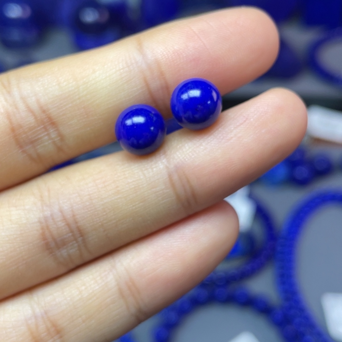 青金石银S925镶嵌8mm耳饰