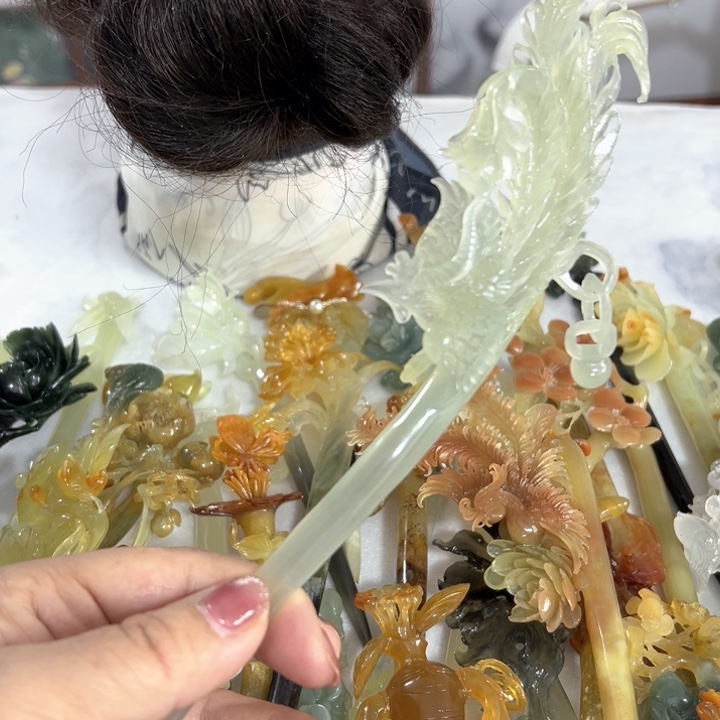 定制蛇纹石玉L*敏毛货发饰