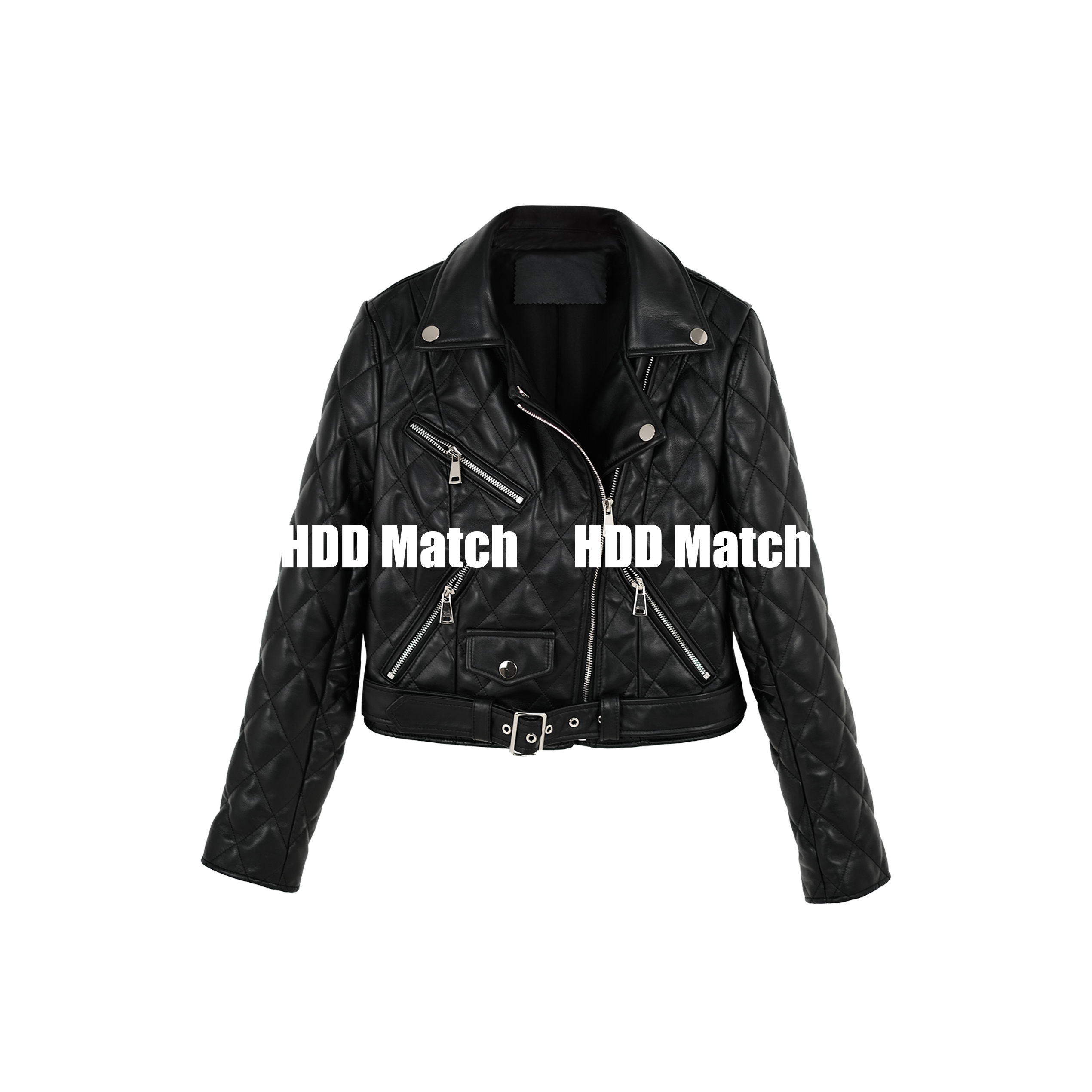 HDD- "自我帅气" 绵羊皮  女款修身设计机车夹棉真皮外套 Y1125
