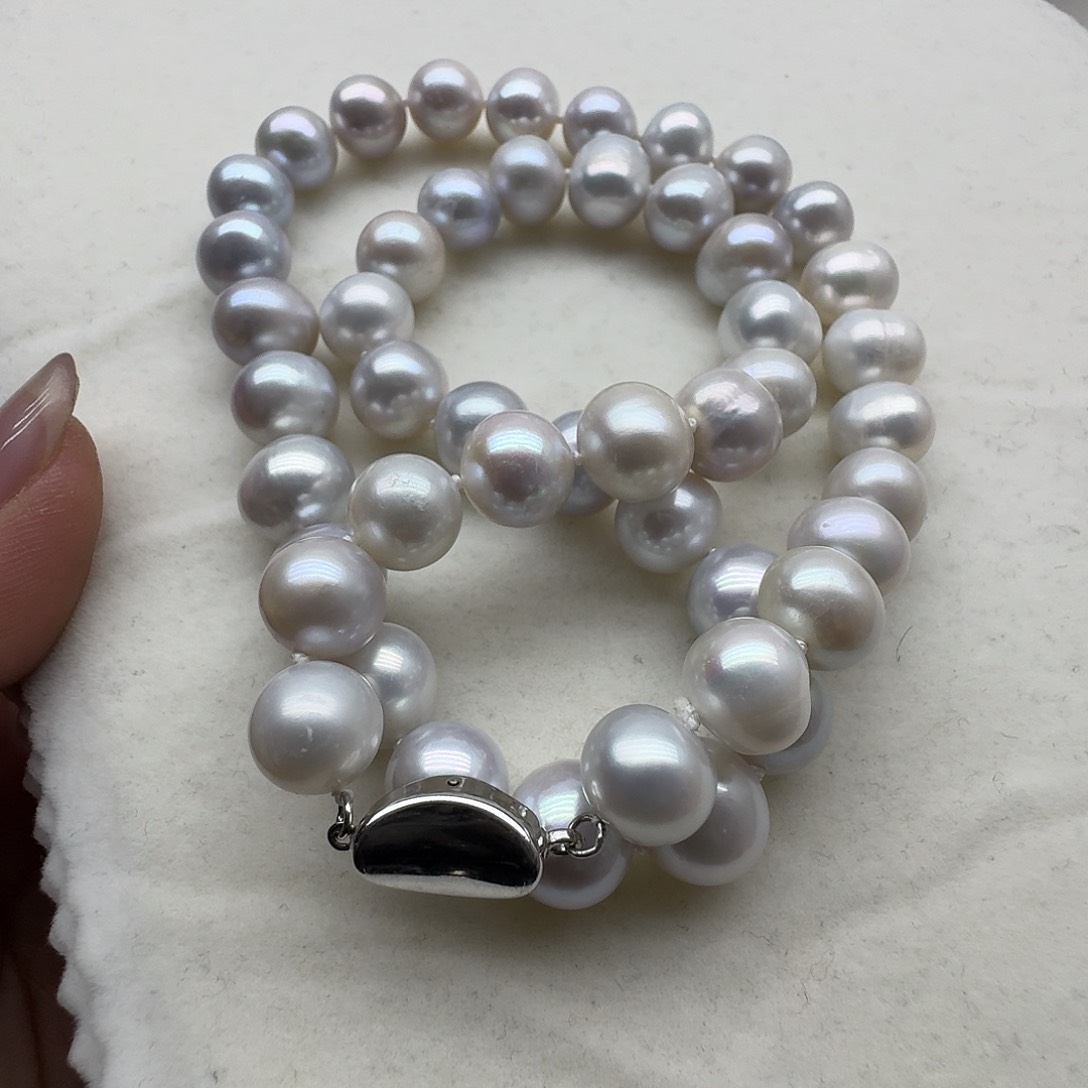 淡水珍珠颈饰银S925镶嵌10-11近正圆微瑕50厘米