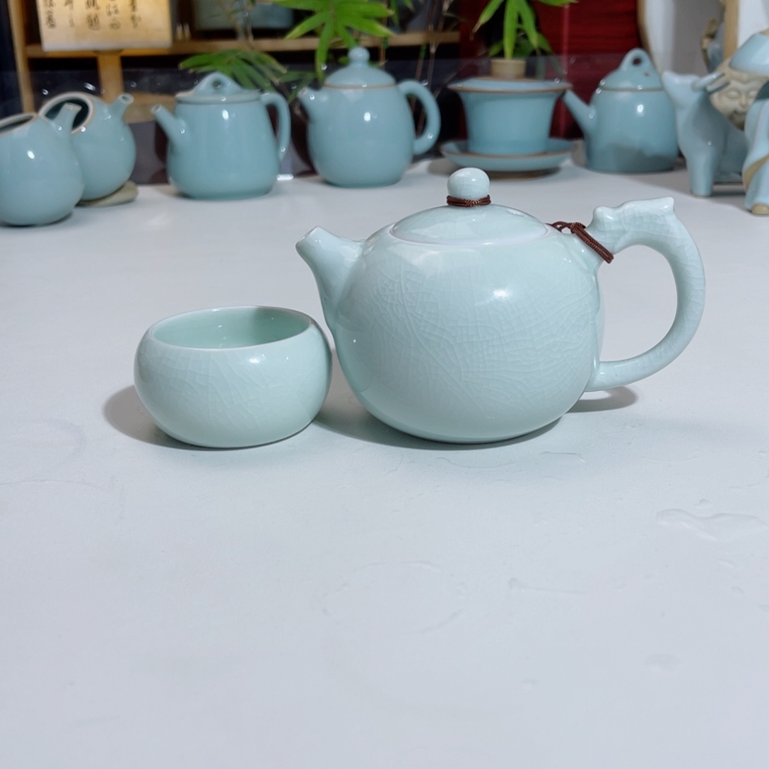 玉青龙凤西施壶加两个玉青珑匠禅定杯带礼盒