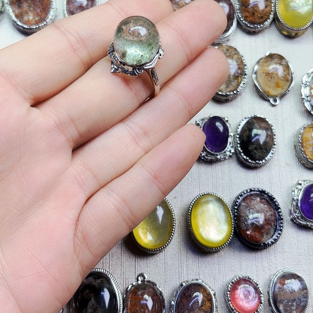 水晶戒指银S800镀金镶嵌E****