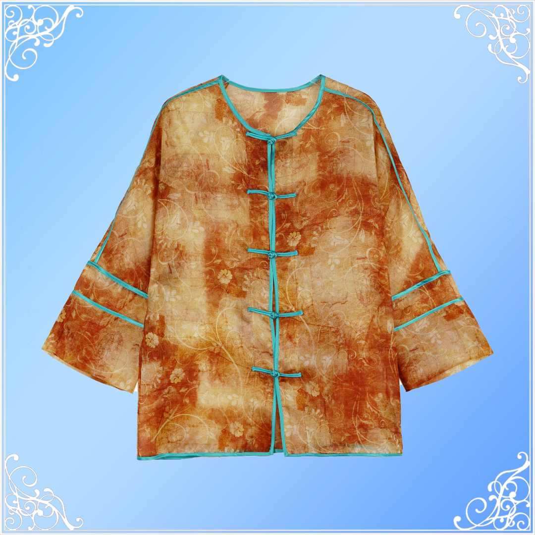 MM 2025春夏新款橙色莨纱中式圆领撞色短外套 2334