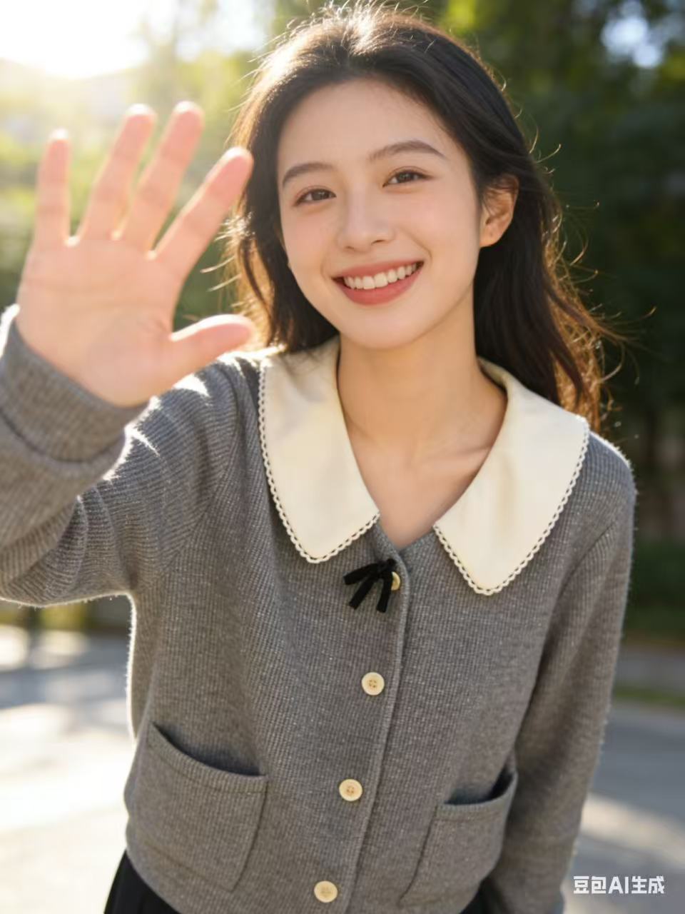 S033 秋季新款法式时尚撞色拼接娃娃领百搭小衫JR