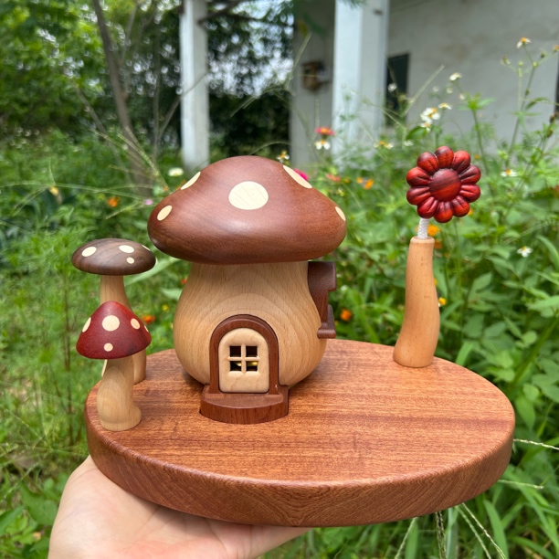 实木手工陶瓷学生蘑菇夜灯装饰材料小夜灯可调节可爱家用工艺品