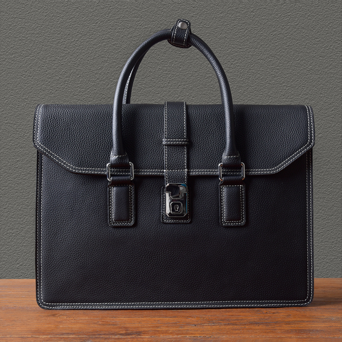 二十四街 个性复古手提包男商务通勤公务包手拎高档真皮公文包