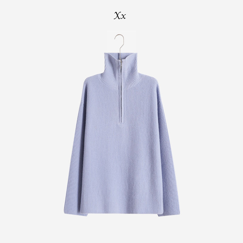 【松软云朵】秋冬全羊毛烟筒领半拉链元宝针针织衫-99002