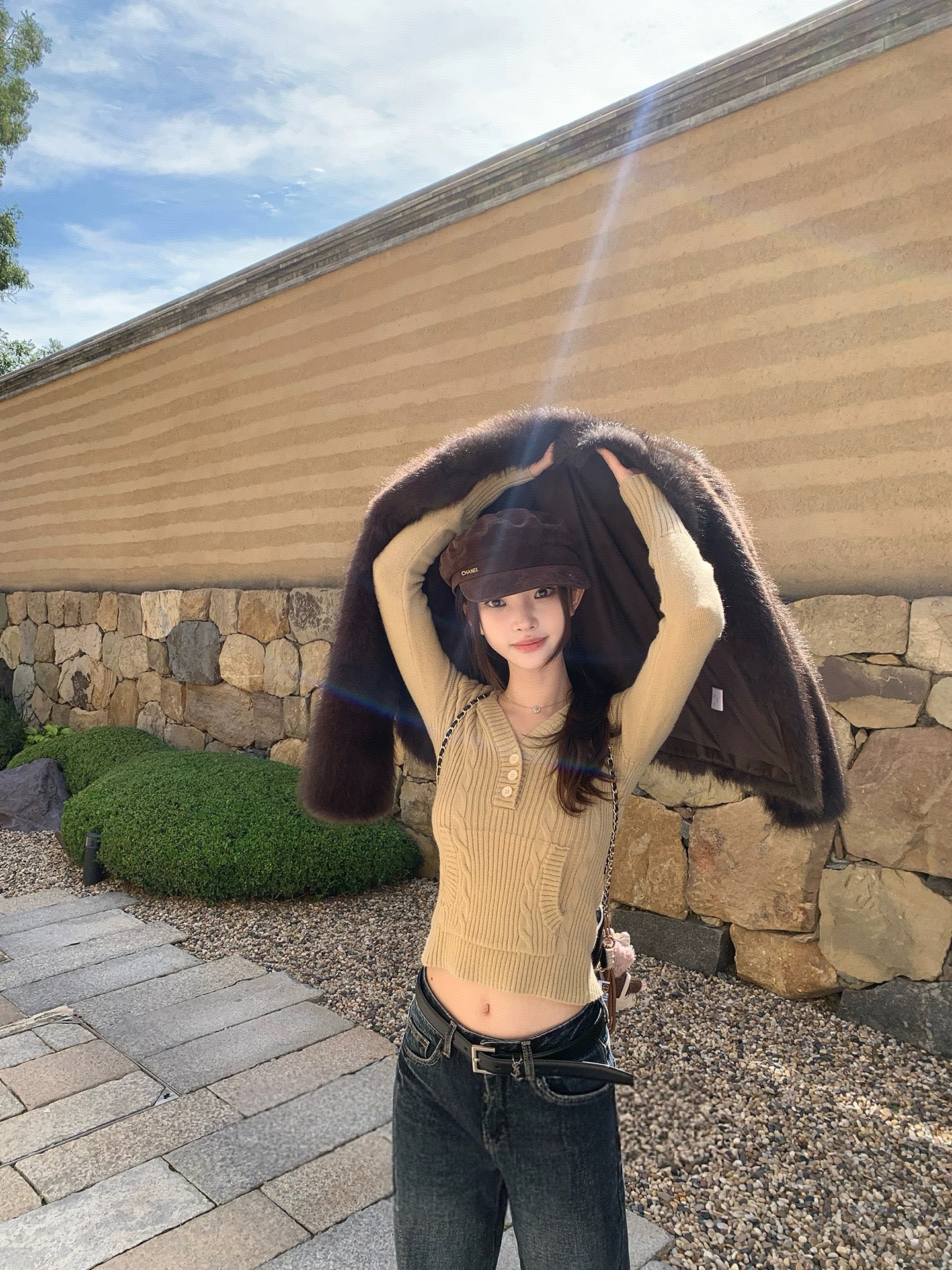 番茄园  月光手书  混纺V领连帽毛衣修身麻花针织