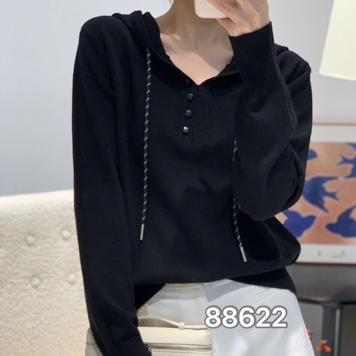 高品质秋款带帽套头针织衫