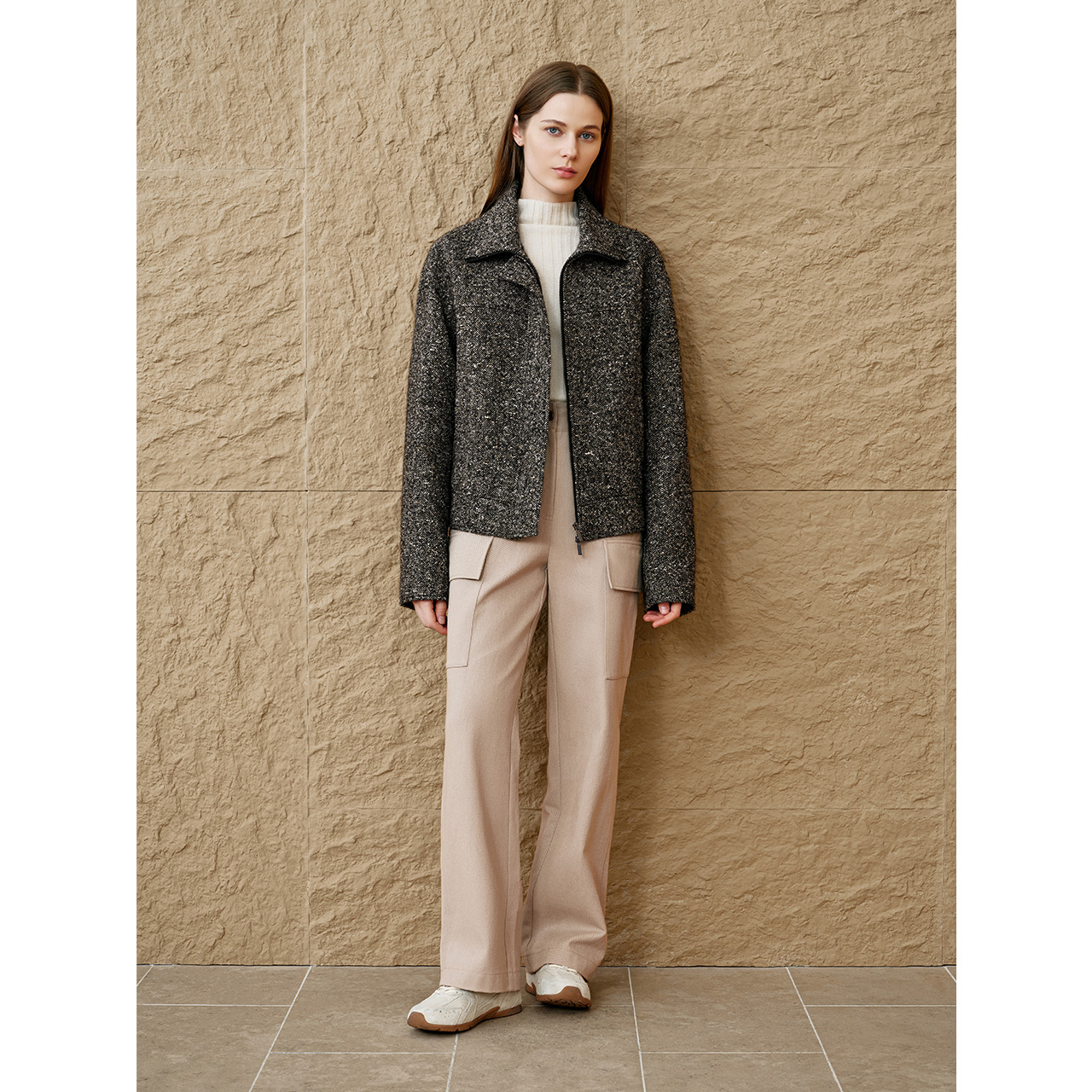 INSUN恩裳2024冬季复古花式夹克羊毛外套9C34510040