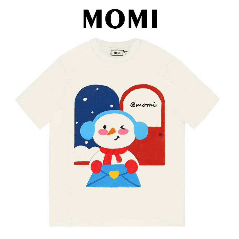 【雪人邮差】MOMI新款宽松T恤夏季圆领慵懒风可爱风纯棉短袖女邮