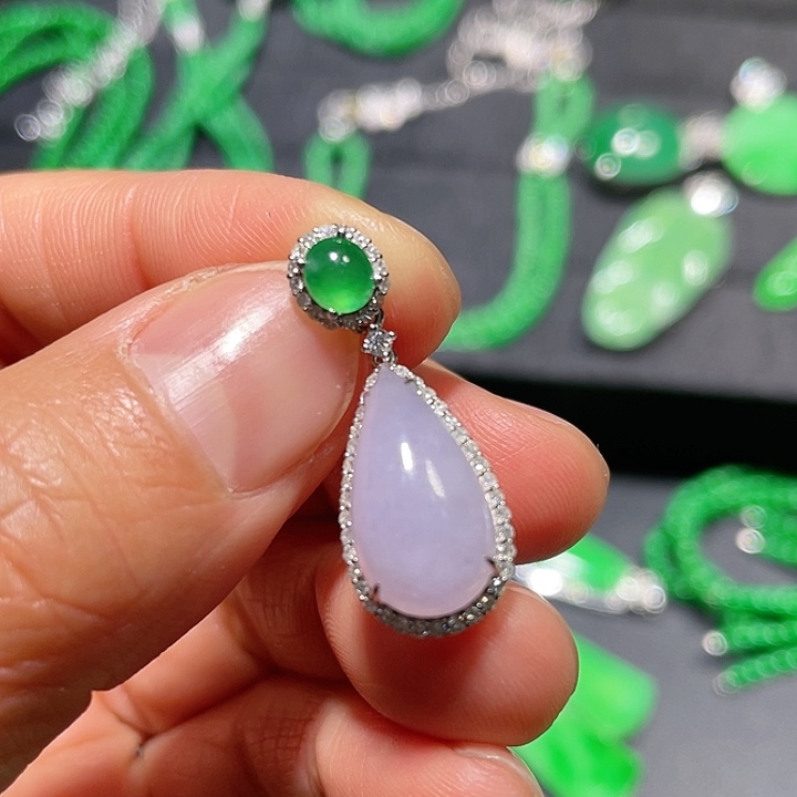 翡翠吊坠(不含链)18K金镶嵌紫水滴二合一