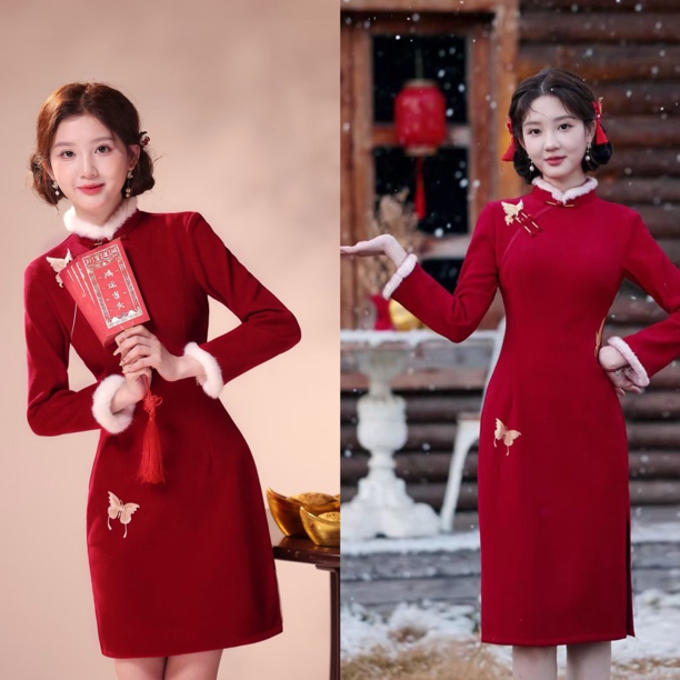 芊芊 【蝴蝶】2025冬季新中式小个子加绒加厚气质减龄旗袍拜年服