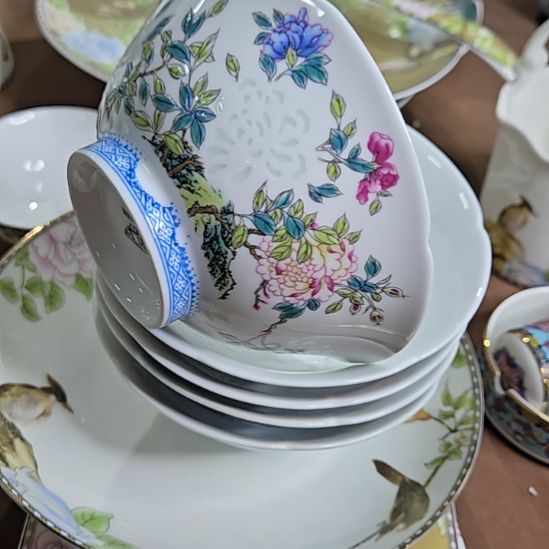 瓷片瑕疵爆花珐琅彩玲珑5寸4个米饭碗6666