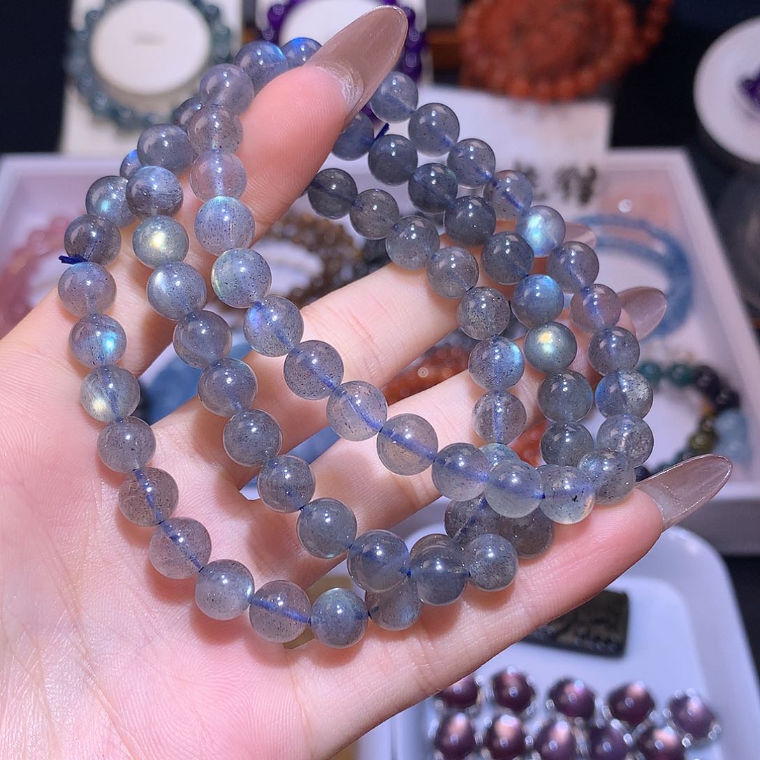 水晶手串未镶嵌拉长石灰月光7mm单圈