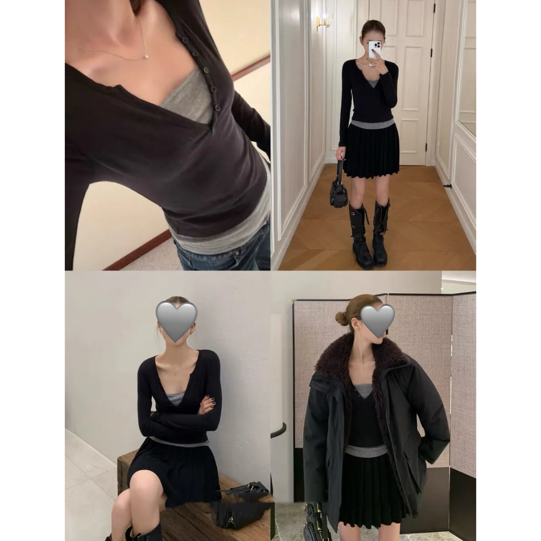 孟婆家【乐基儿穿搭】NIKA秋冬复古磨毛绒假两件长袖～巨显瘦275