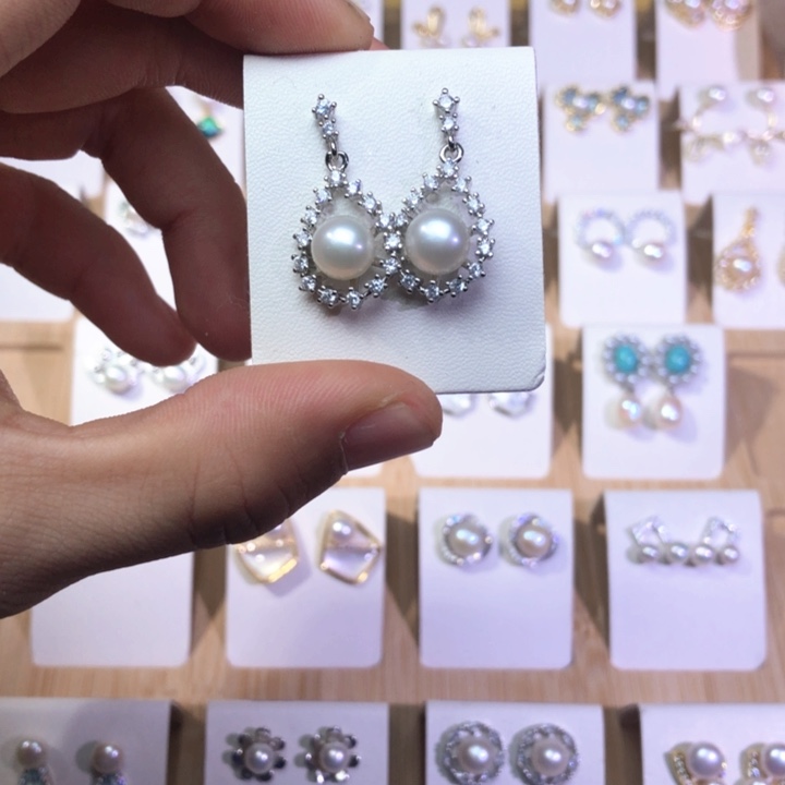 淡水珍珠耳饰银S925镶嵌