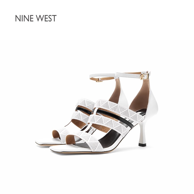 Nine West/玖熙高跟时装凉鞋女2025夏季新款休闲方头露趾轻奢凉鞋
