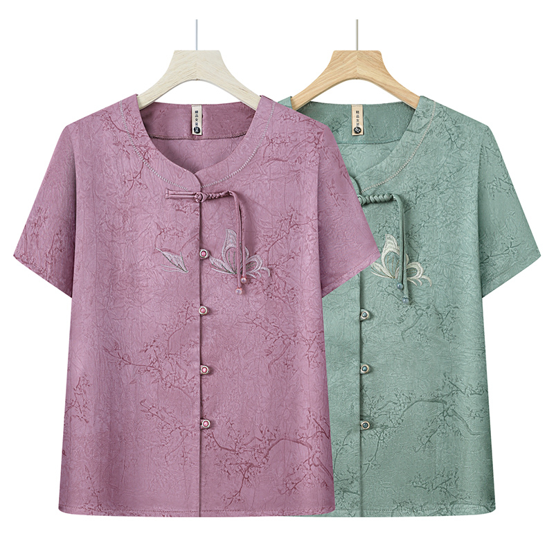 奶奶夏装短袖中老年人女装衬衫2025新款妈妈夏天T恤老人国风开衫
