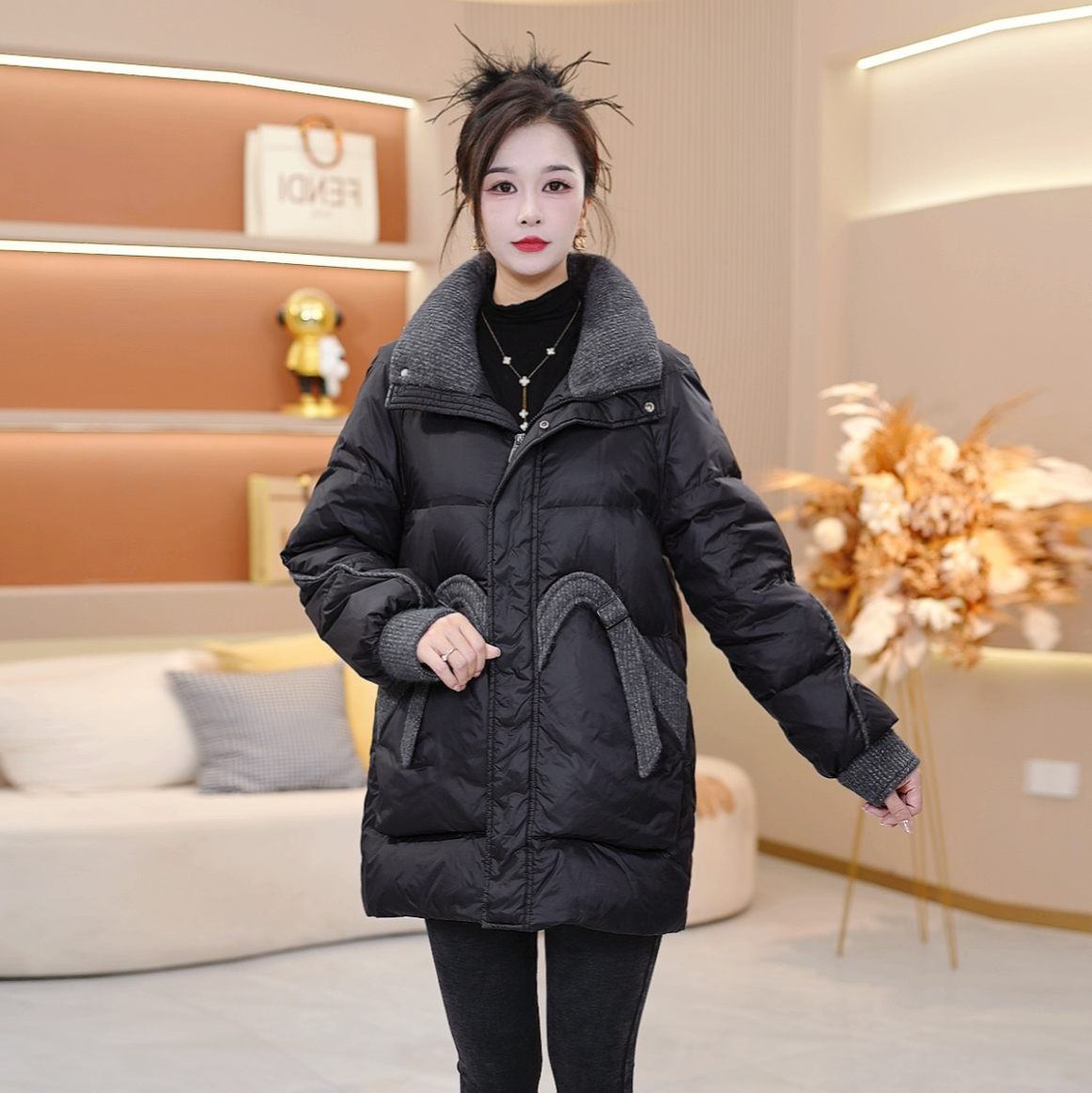 遮肚洋气中长款2025年冬季新款宽松保暖加厚显瘦羽绒服SJYF3777
