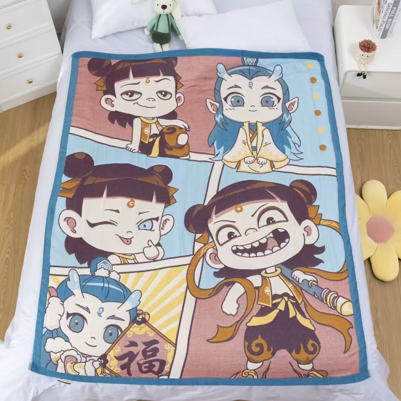 【小小哪吒】 120cm x 150cm 多功能纯棉纱布面包被               