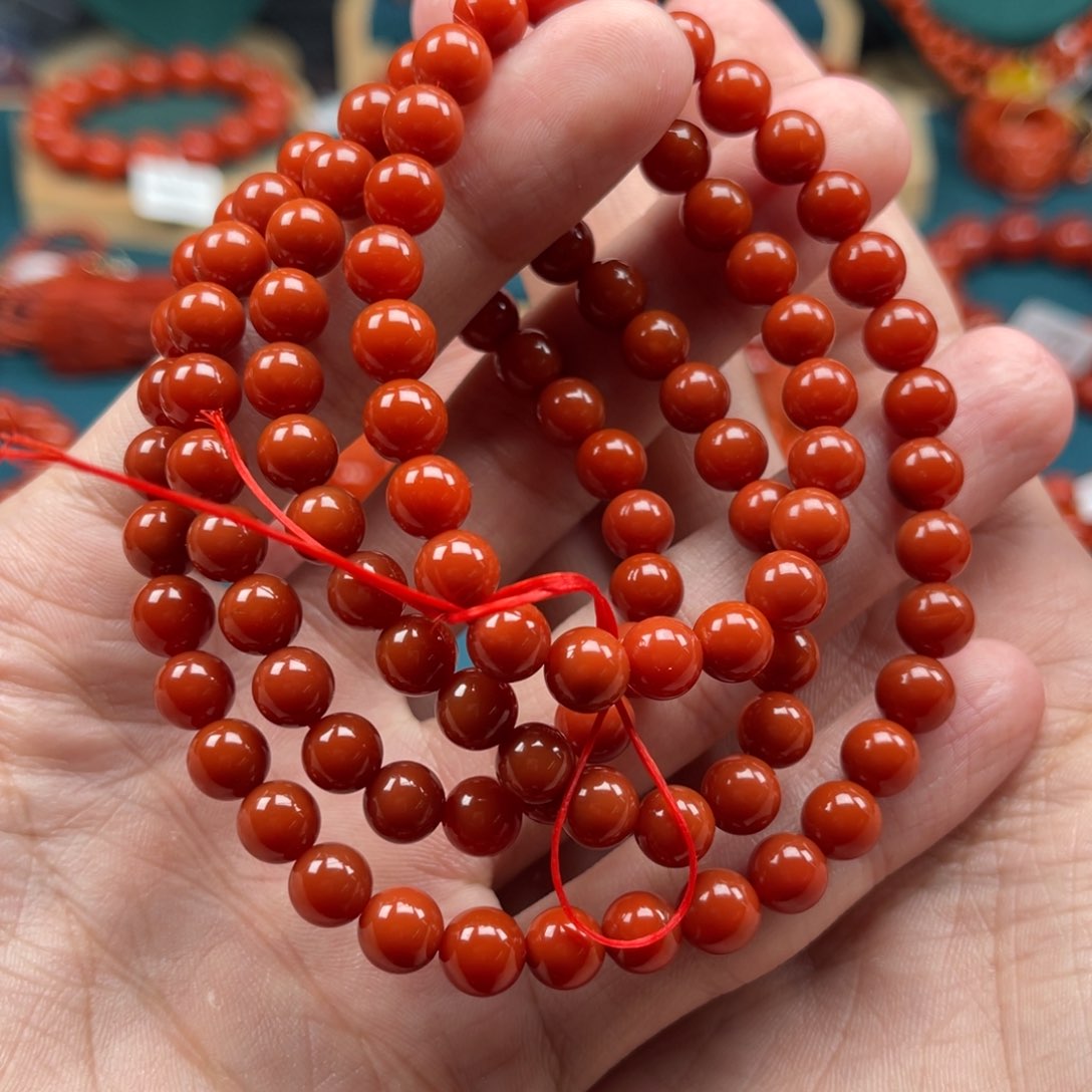南红玛瑙未镶嵌7mm瓦西牛血红多圈