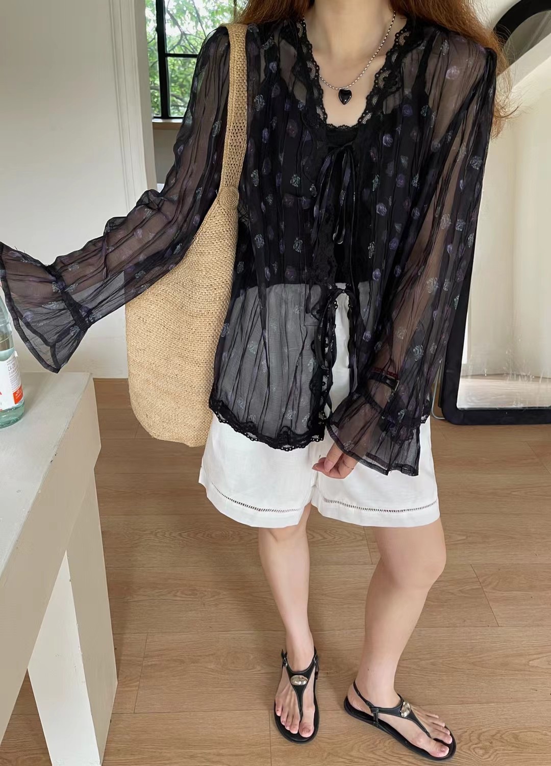 【极简主义】chalan  新款绑带碎花衬衣H25X0312