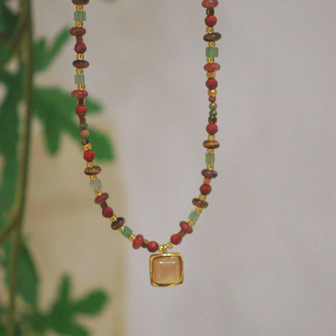 合金项链 安可拉红复古风方形吊坠