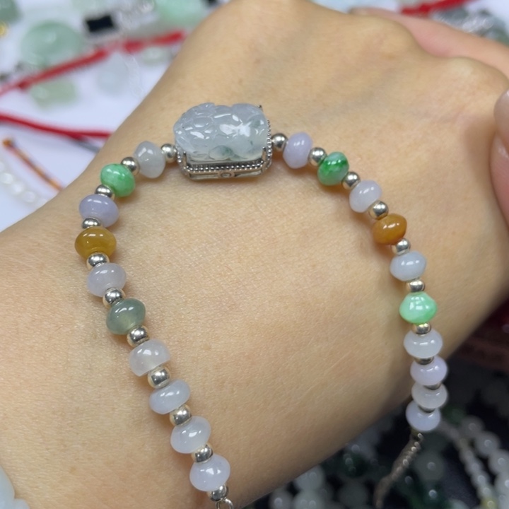 翡翠手链银S925镶嵌57999999999